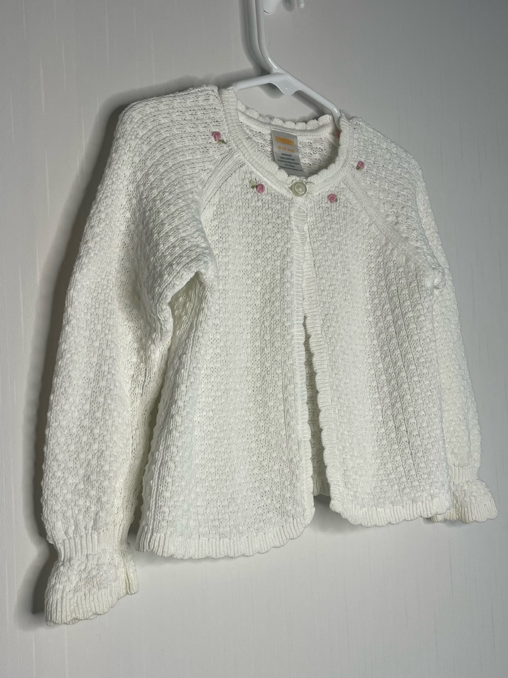 Vintage 2005 Gymboree White Knit Cardigan
Sweater with Pink Rosettes 18-24M - Picture 2 of 12